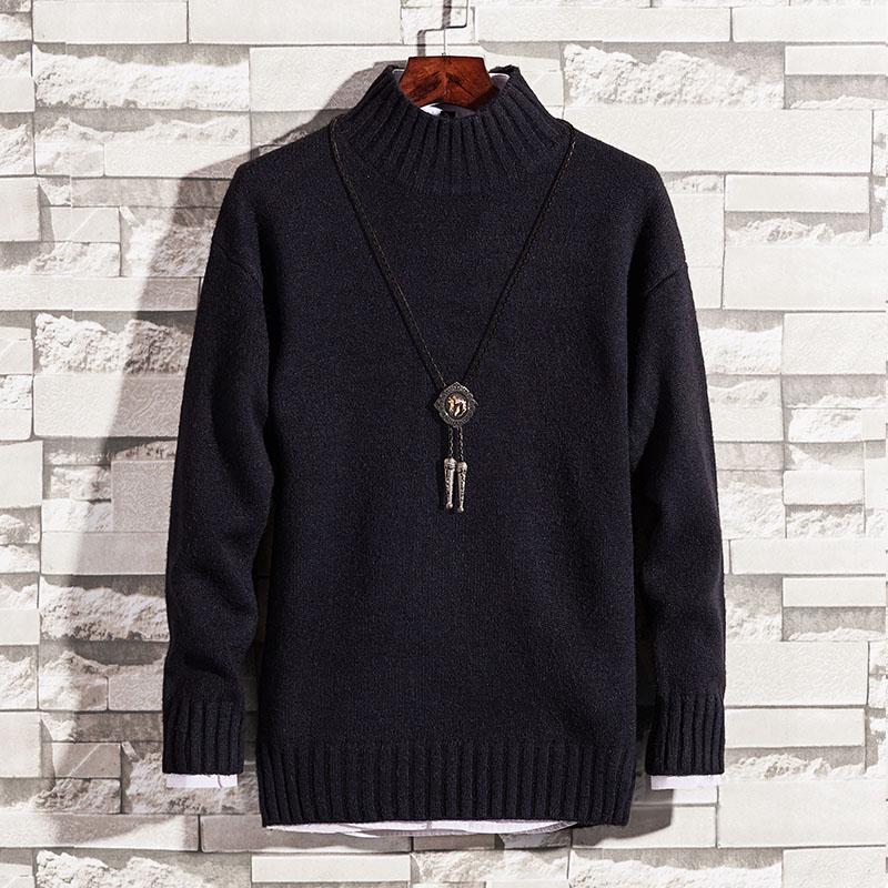 

Модный высокий воротник, универсальный вариант вязаного свитера, мужская одежда M чёрный