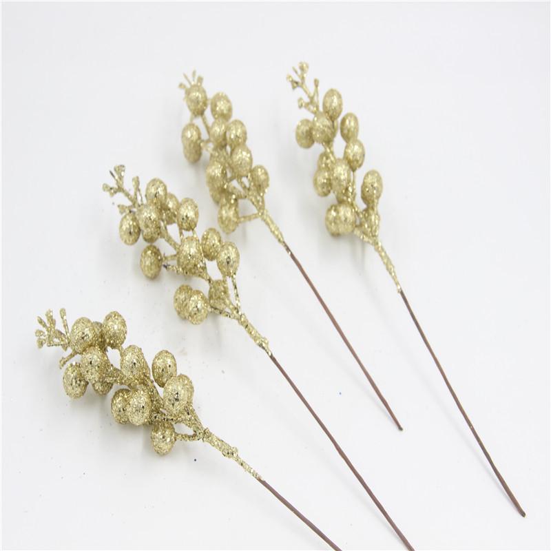 15 Glitter Powder Berries: Red, Gold, White Coffee Stems - Christmas Decor DIY