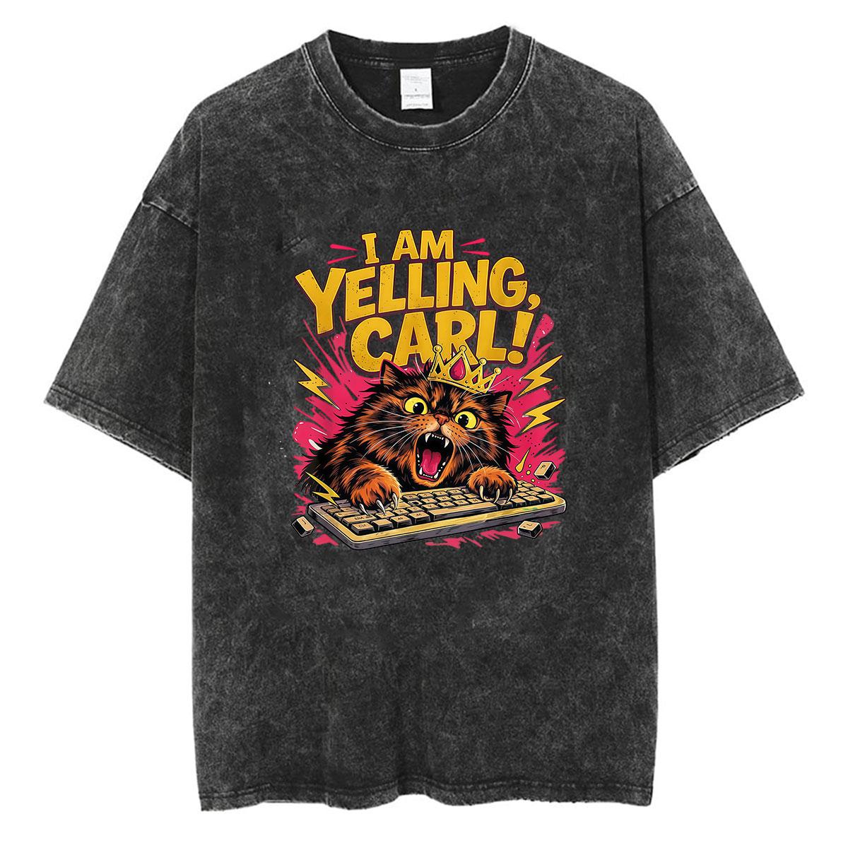 I Am Yelling Carl Dungeon Crawler Carl Vintage Washed T Shirt Princess Donut Cat Gamer Clothing Short Sleeve T-shirts Men Women S разноцветный