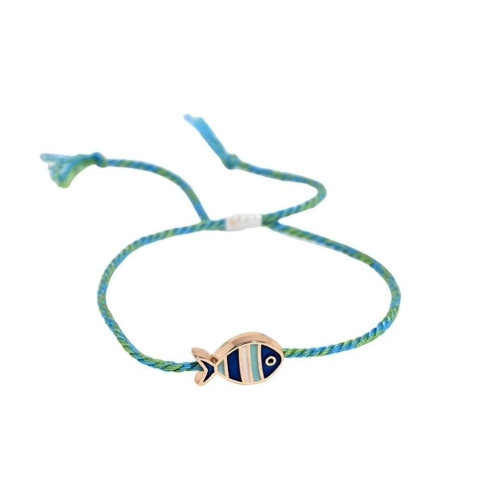 

1 pcs Adjustable Fish Pendant Bracelet Bohemian Print Hand-Woven Rope Bracelet Women Girls 5