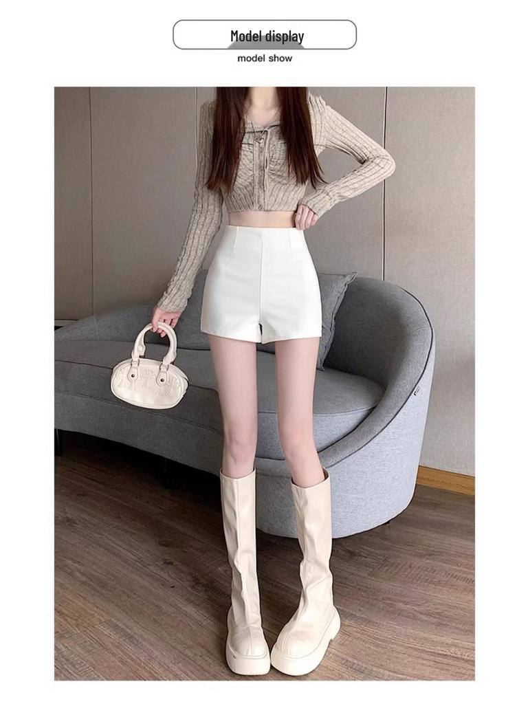 2024 Women's High Waist White Booty Shorts - Summer Elastic Leggings