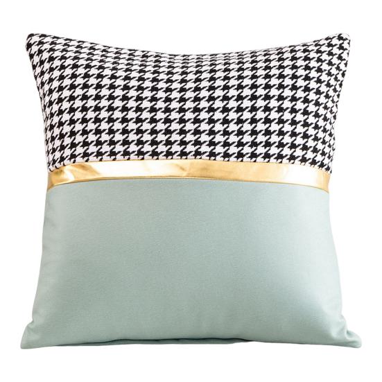 Square Pillow Case Houndstooth Solid Color Golden Strap Splicing Thickened Sofa Bed