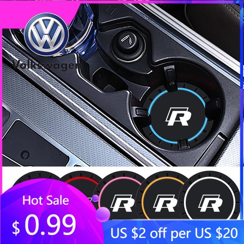 For VW Volkswagen Jetta MK5 Golf 2PCS Rline R line Logo PVC Silicone Car Coaster Water Cup Slot Non-Slip Pad Drink Mat For Volks