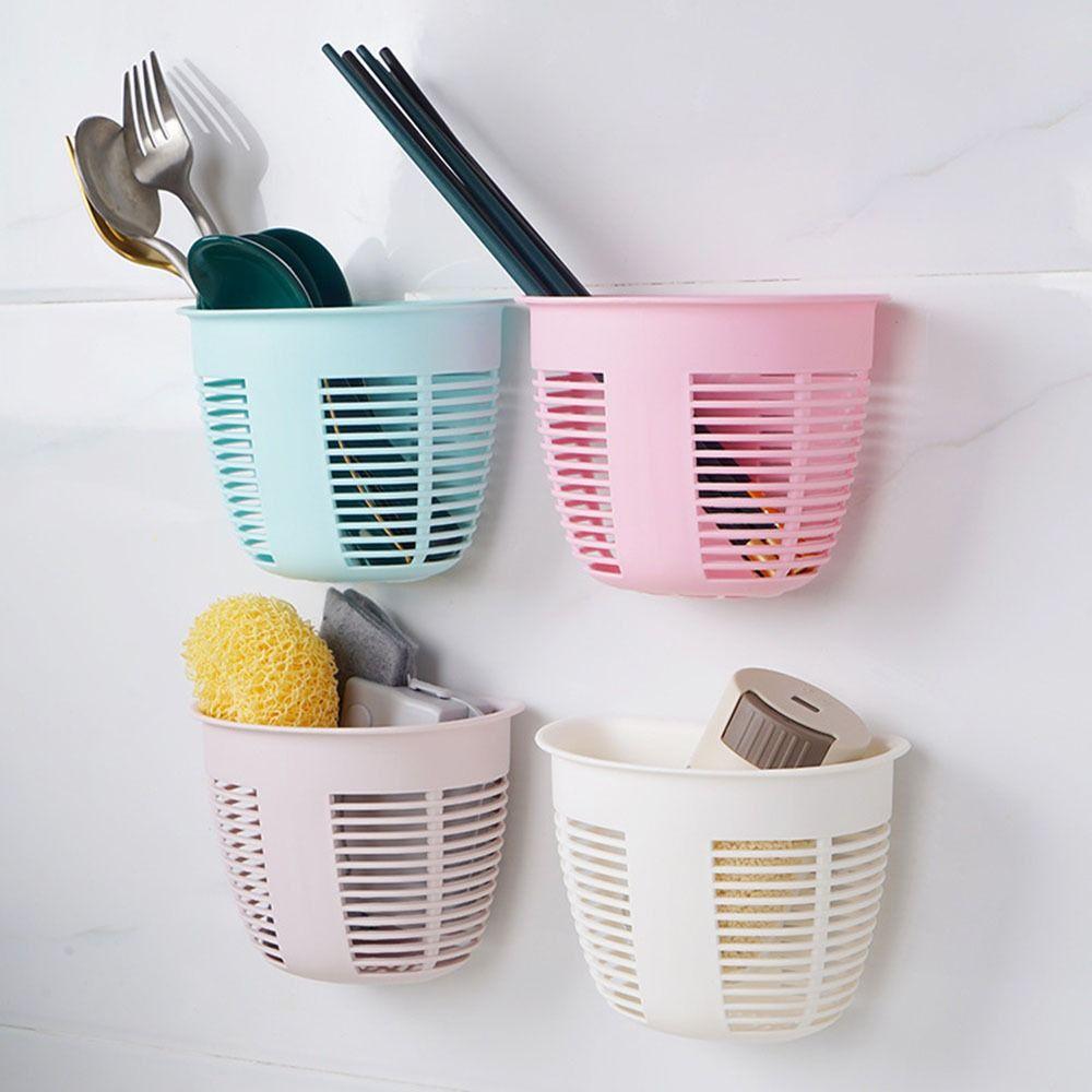 Hollow Wall Mounted Storage Basket Punching-free Sundry Storage Basket Small Drain Basket  Bedroom