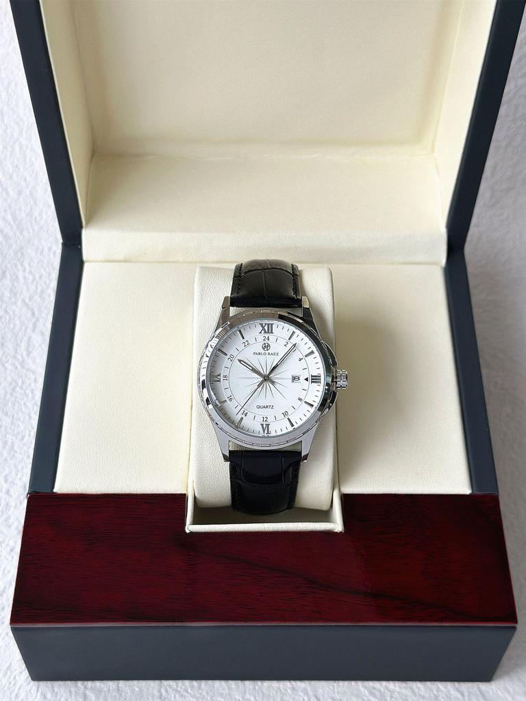 Elegant Men's Quartz Watch with Calendar - Waterproof Leather Strap