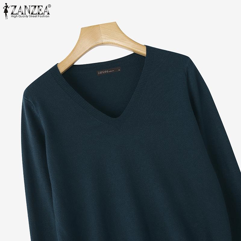 ZANZEA Autumn Spring Women V Neck Long Sleeve Stretch Casual Knitwear Sweater Undershirts