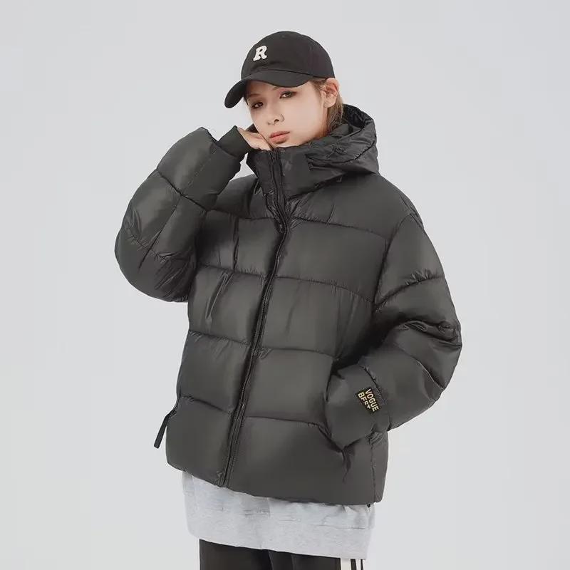 Unisex Black Gold Hooded Down and Velvet Cotton Jacket – Warm Autumn/Winter Coat