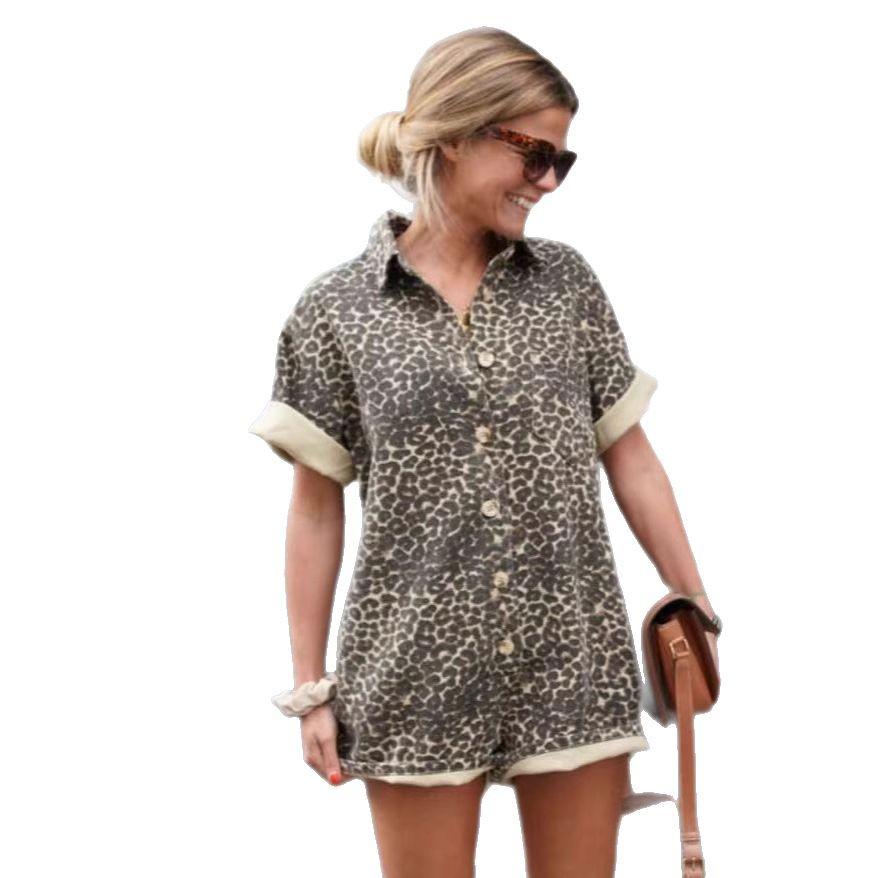 Women's Printed Lapel Summer Shirt & Shorts Set