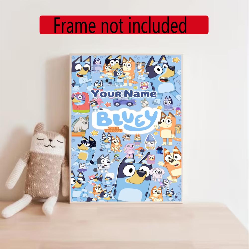 Bluey Customize Your Name Diamond Painting Round Diamond Diy Frameless Holiday Artwork Suitable For Home Office Wall Decoration