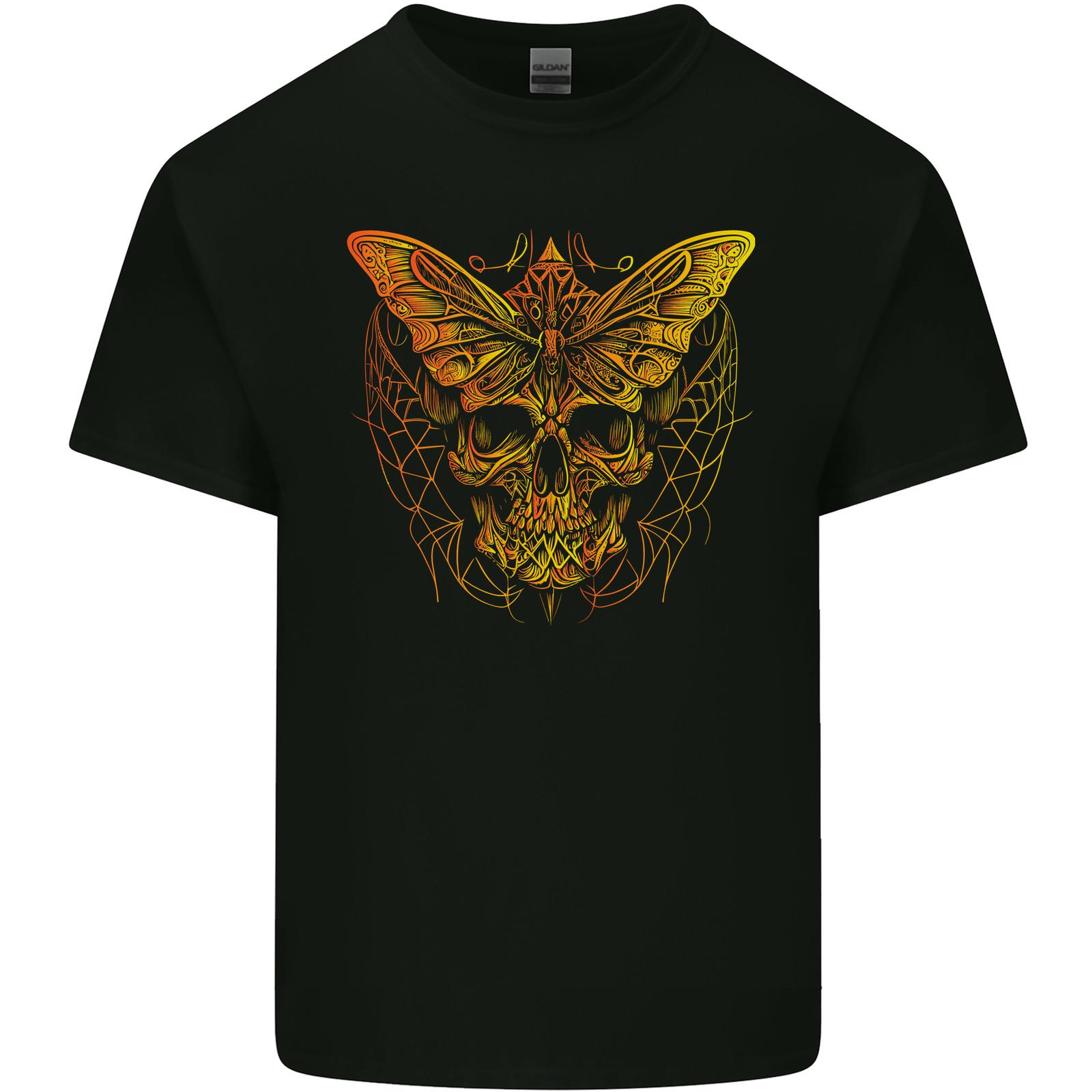 A Golden Moth Skull Mens Light Cotton T-Shirt Mens Womens Tees Top L