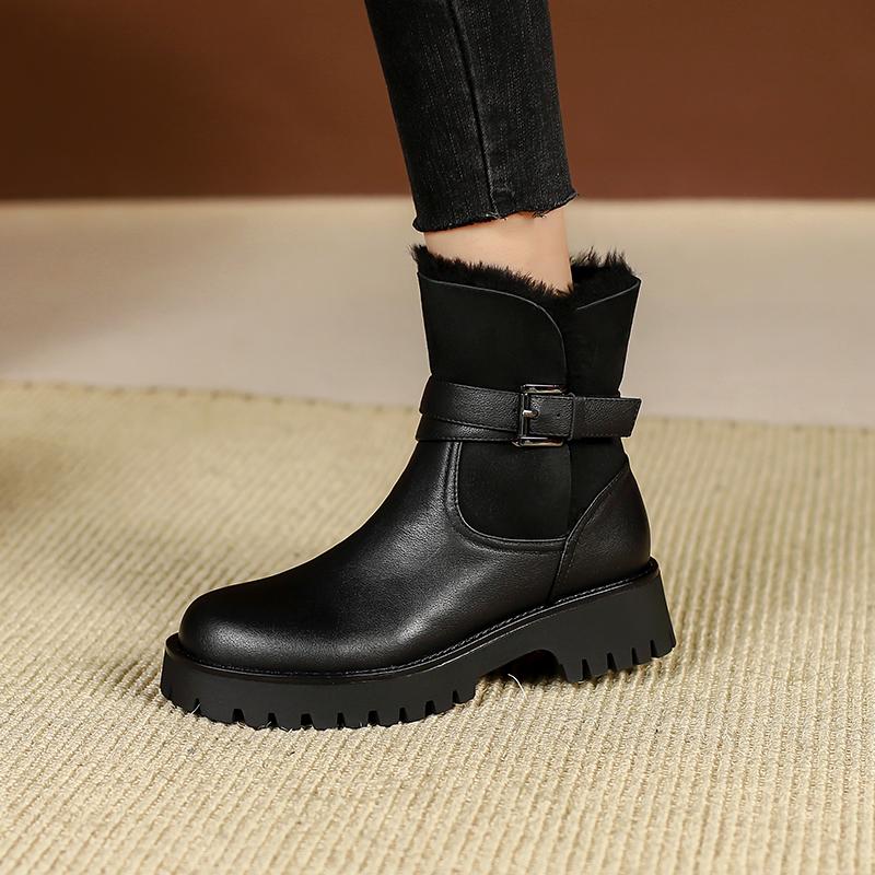 Fashion Boots Women Winter Women Ankle Boots Snow Boots Genuine Leather Warm Wool Shoes Woman Classic Zipper Casual Working Short Boots