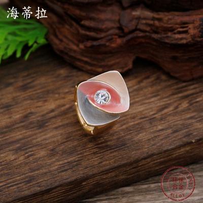 New Enamel Square Geometric Flower Elastic Ring Women's Simple High-end Petal Ring