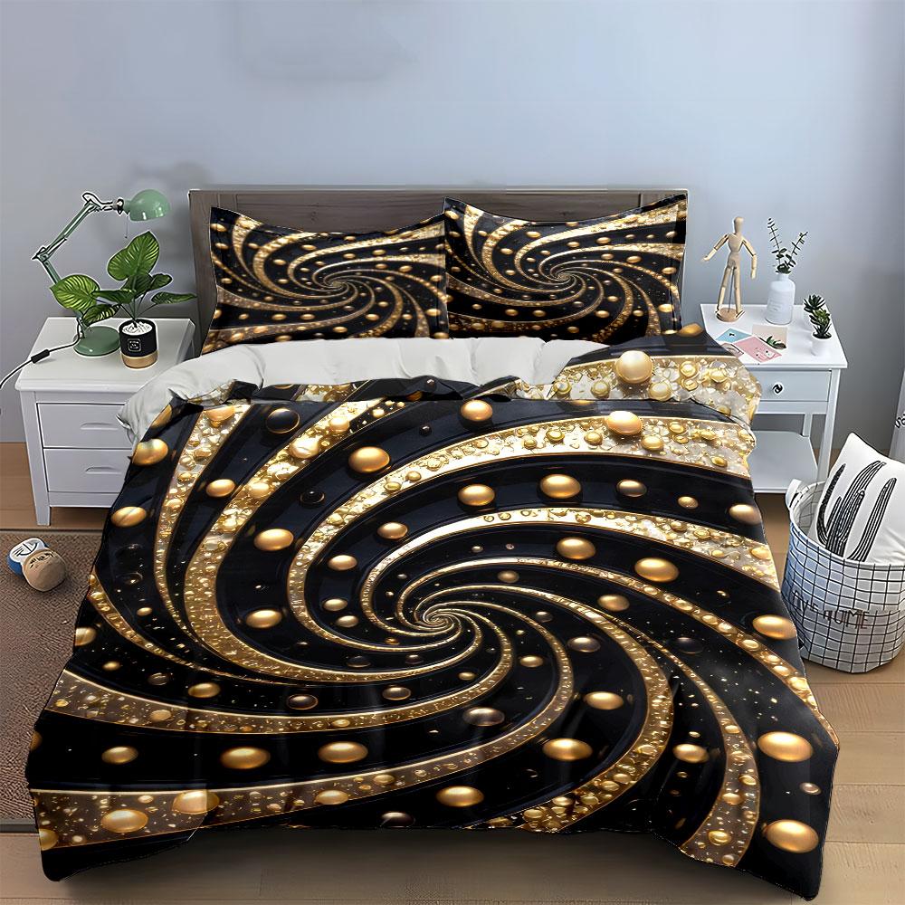 Golden Swirl Decorative Art Set Bedding Set With 1 Duvet Cover 2 Pillowcases Single Double King Queen, Gift
