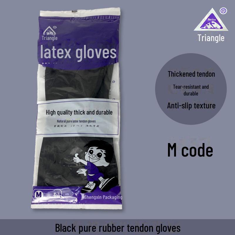 Triangle Thickened Non-Slip Industrial Latex Gloves - Durable Black and Red Rubber for Dishwashing and Cleaning.