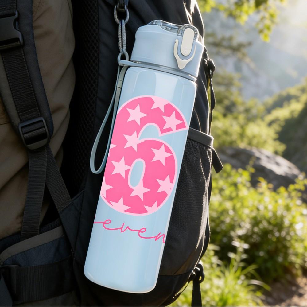 1PC Pink Number Sixty Seven Graffiti 750ml Color Plastic Sports Water Bottle Leakproof Flip Straw Lid Suitable for Sports Office Home Use