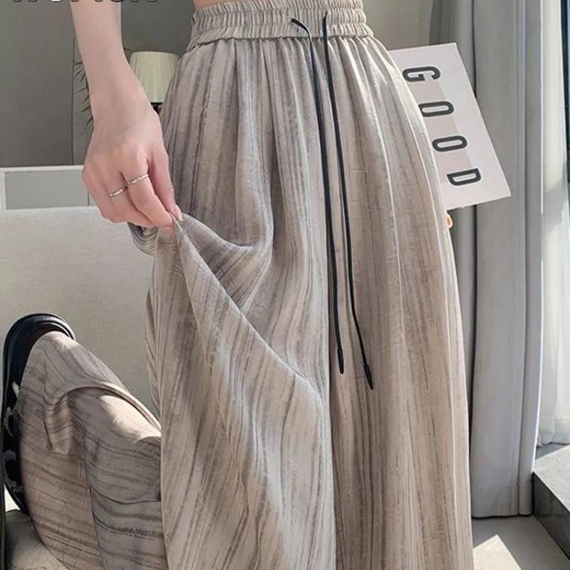 Women's Summer Ice Silk Ink Painting Wide-Leg High-Waisted Floor-Length Pants