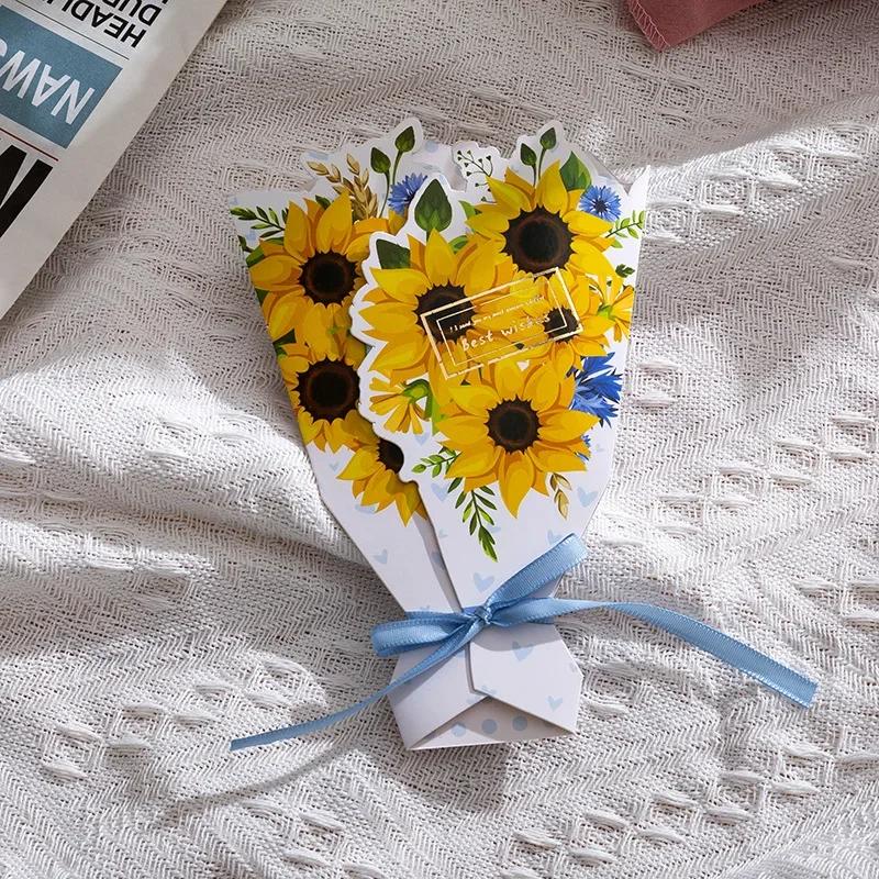 

3D bouquet, bow, hot stamping greeting card, Valentine s Day, Christmas greetings, thank you, gift message, small card
