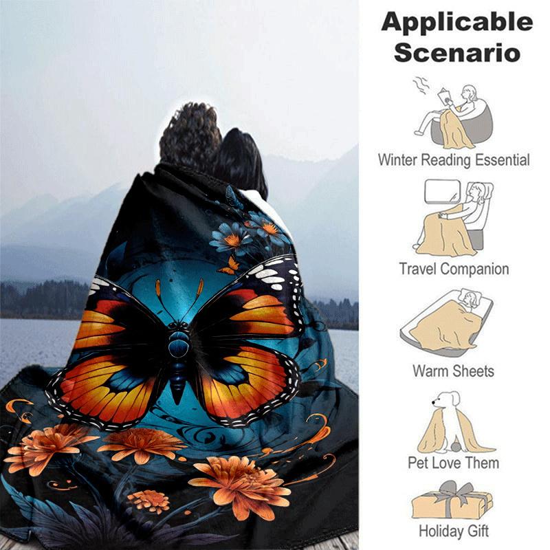1pc Butterfly Printing Lightweight Flannel Blanket, Comfortable and Warm Blanket, for Camping Sofa Bed and Couch Office, Suitable for Gift Bl