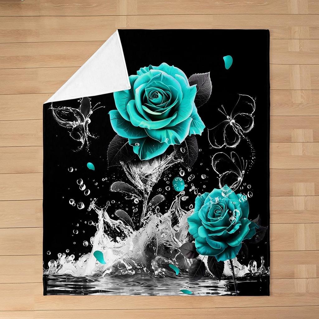 Romantic Rose Floral Blanket For Valentine's Day Gift Soft Flower Fleece Blanket for Bed Sofa Couch Chair Outdoor Travel Camping