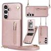 Crossbody Cards Solt Bag Case Zipper Wallet For Samsung Galaxy S25 Ultra S24 Plus S23 S22 S25Edge KickStand Long Lanyard Cover