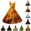 Women's Halloween Print Dress Sleeveless Spaghetti Strap Dress with Off Shoulder Design and Flared Skirt Casual Party Dress