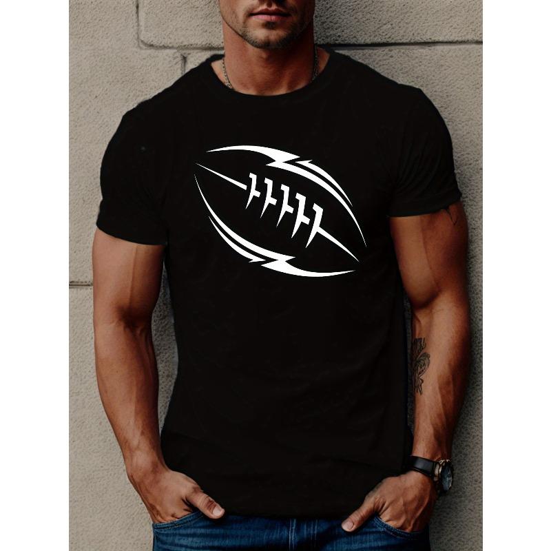 European Sizes Men's Casual Rugby-Inspired Short Sleeve T-Shirt - Breathable Geometric Design, Round Neck - Perfect for Summer