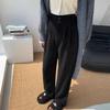 Women's White Corduroy Wide-Leg Pants with Velvet Lining, Petite Fit, Straight Leg - Autumn/Winter.