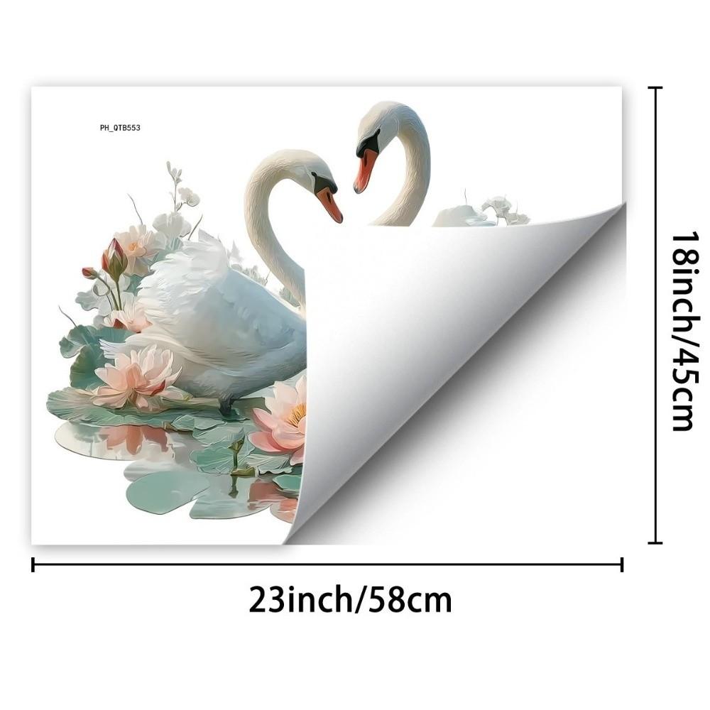 Elegant Style Lotus Wall Sticker Peel and Stick Floral Wall Decal Swan Wall Sticker Bedroom Decor