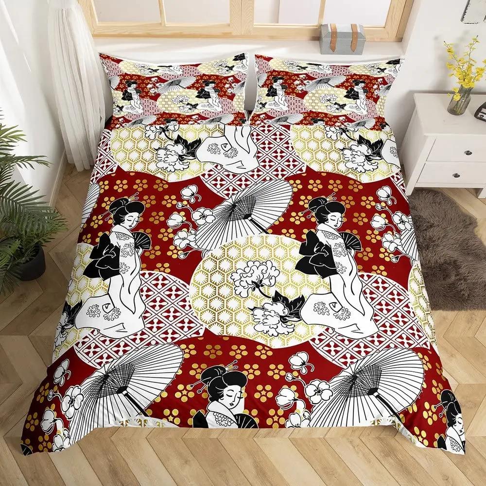 

Японский Набор пододеяльников Гора Фудзи Журавли Постельное белье Акварель Природа Ветви деревьев Пододеяльник Традиционный Чехол для одеяла 140x210cm 2pcs