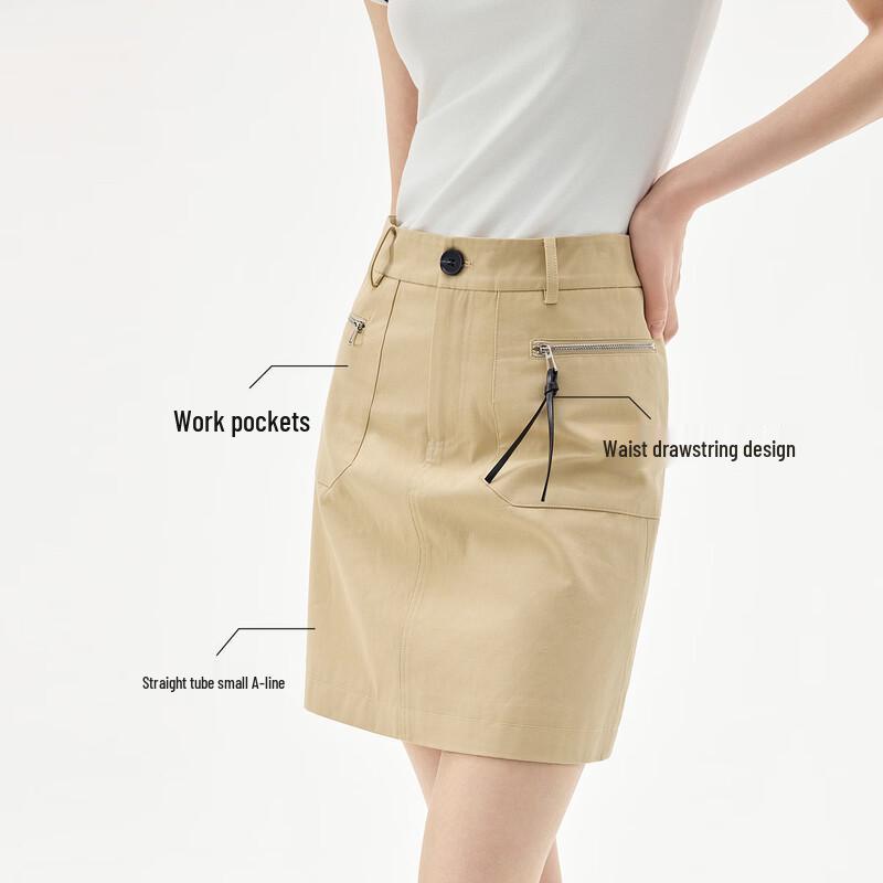 ELLE Women's Khaki A-Line Workwear Skirt