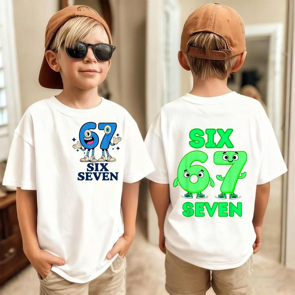 T-Shirt Meme 67 per Bambini Divertente Stampa Digitale Estiva Manica Corta Maglietta Top Larghi Comodi Streetwear Moda Abbigliamento Bambini