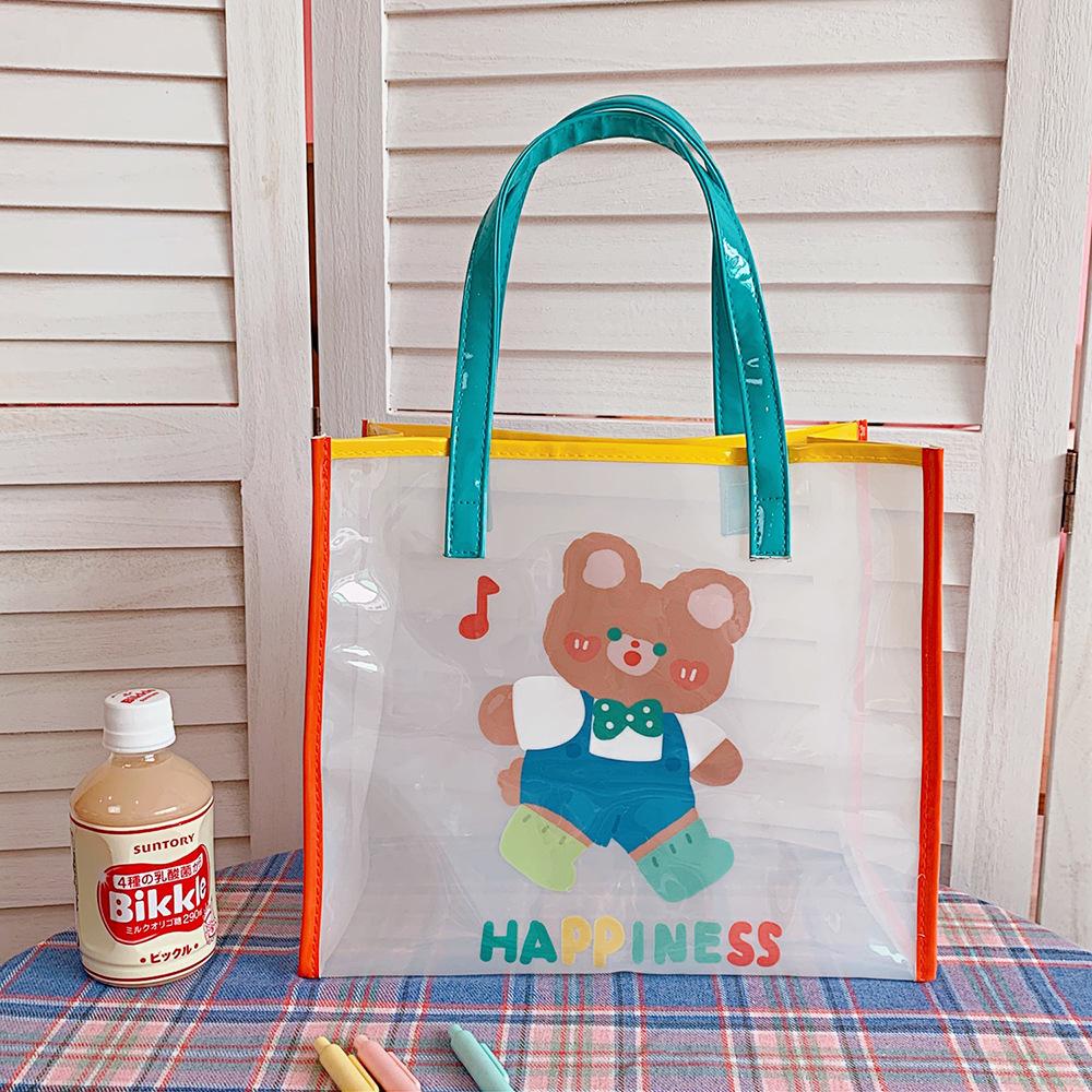 Ins Summer Girls Jelly Bag Cartoon Bear Transparent Shoulder Bag Waterproof Beach Bag Student Travel Handbag