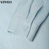 VONDA Women Casual Lapel Neck Back Lace Loose Long Sleeve Shirts Blouse