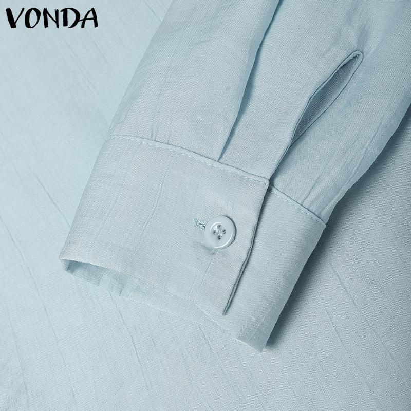 VONDA Women Casual Lapel Neck Back Lace Loose Long Sleeve Shirts Blouse