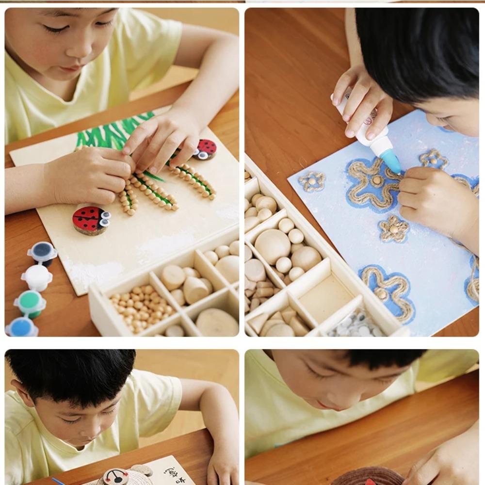 DIY Building Blocks Round Wooden Pieces Montessori Handmade Materials Small Scale Model Home Decorations New Year Festival Gift