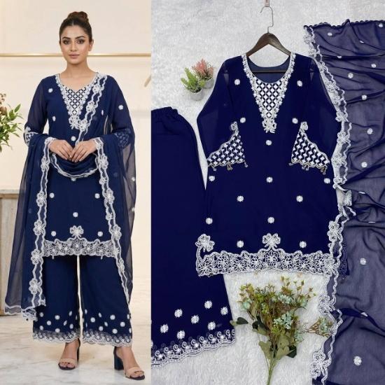 Majestic Embroidered Georgette Palazzo Suit Set