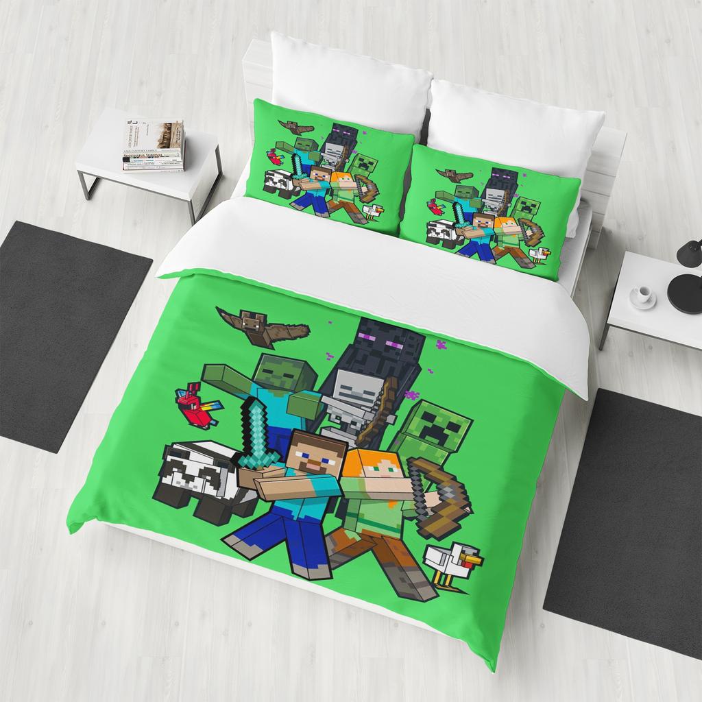 M-Minecraft 100% PolyesterAnime Printed Bedding Set Duvet Cover Queen Cotton Cute Printed Cartoon Quilt Cover