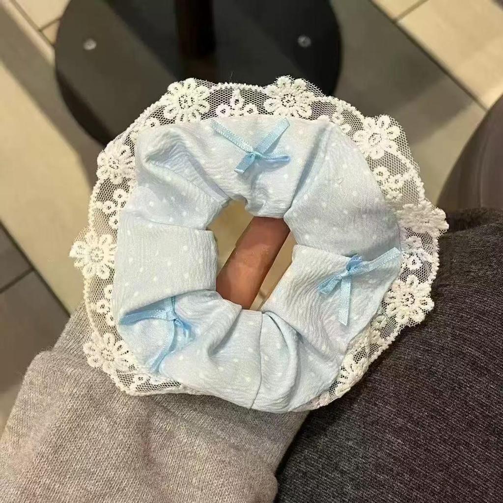 Chouchou d'été en satin et tulle à pois violets - Élastique à cheveux pour femme à haute élasticité