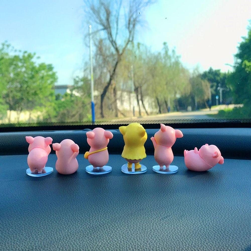 6Pcs Home Crafts Statue Piggy Center Console Decoration Car Dashboard  Dolls Car Ornaments Auto Accessories