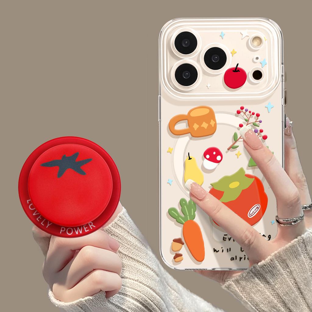 Splashing Ink Tomatoes Are Suitable for Apple 17 Magnetic Attraction 16promax Bracket 15iphone14 Simple 13 Soft Phone Case