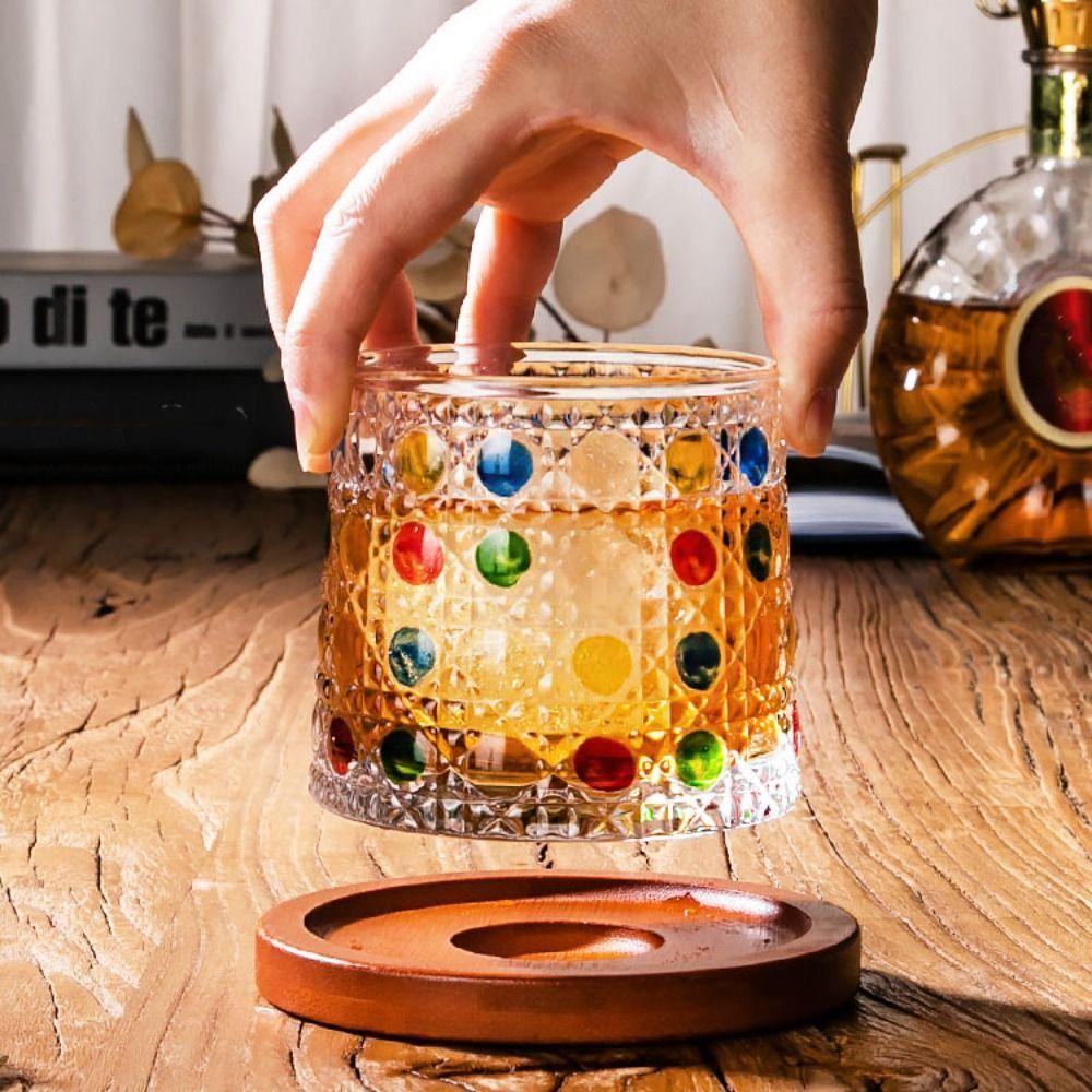 Bar Accessory With Base Spinning Whiskey Glass Clear Thickened Brandy Glass Rotating Wine Cup Beer