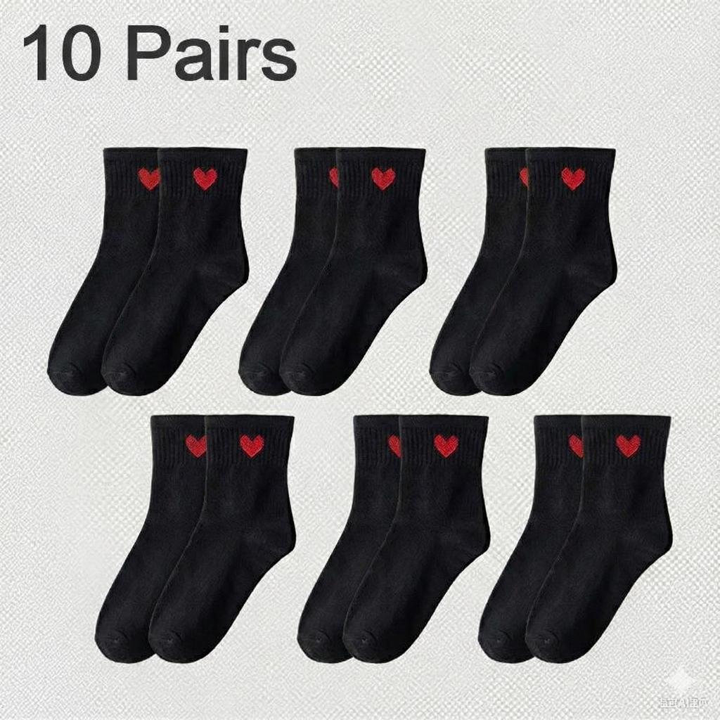 10 Pairs Lovely Heart Cotton Socks Women Summer Fashion Black White Sports Short Socks Girls Cute Style Low Tube Boat Socks