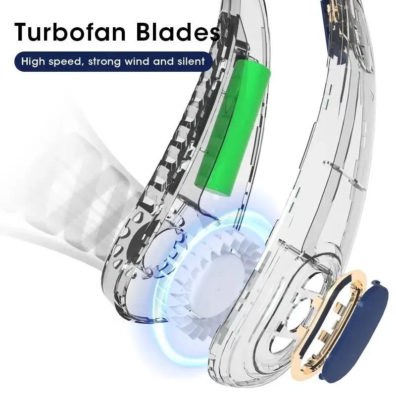 Portable Bladeless Neck Fan For Summer Outdoor Sports Running, 2000mAh Rechargeable, 5-Speed Mute USB Fan with LED Display