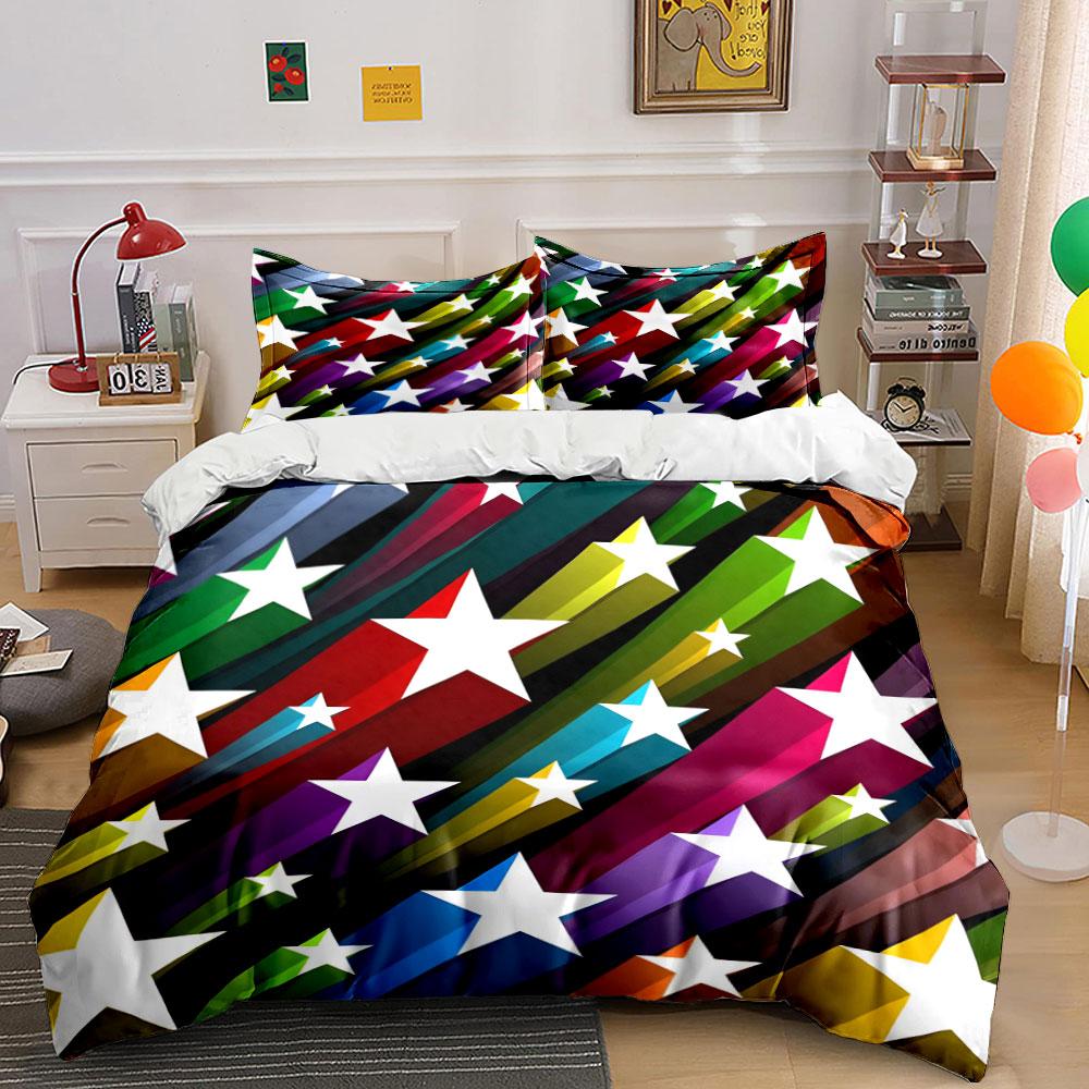 Colorful Star Decorative Set Soft Skin-Friendly Bedding Set Includes 1 Duvet Cover And 2 Pillowcase Gift