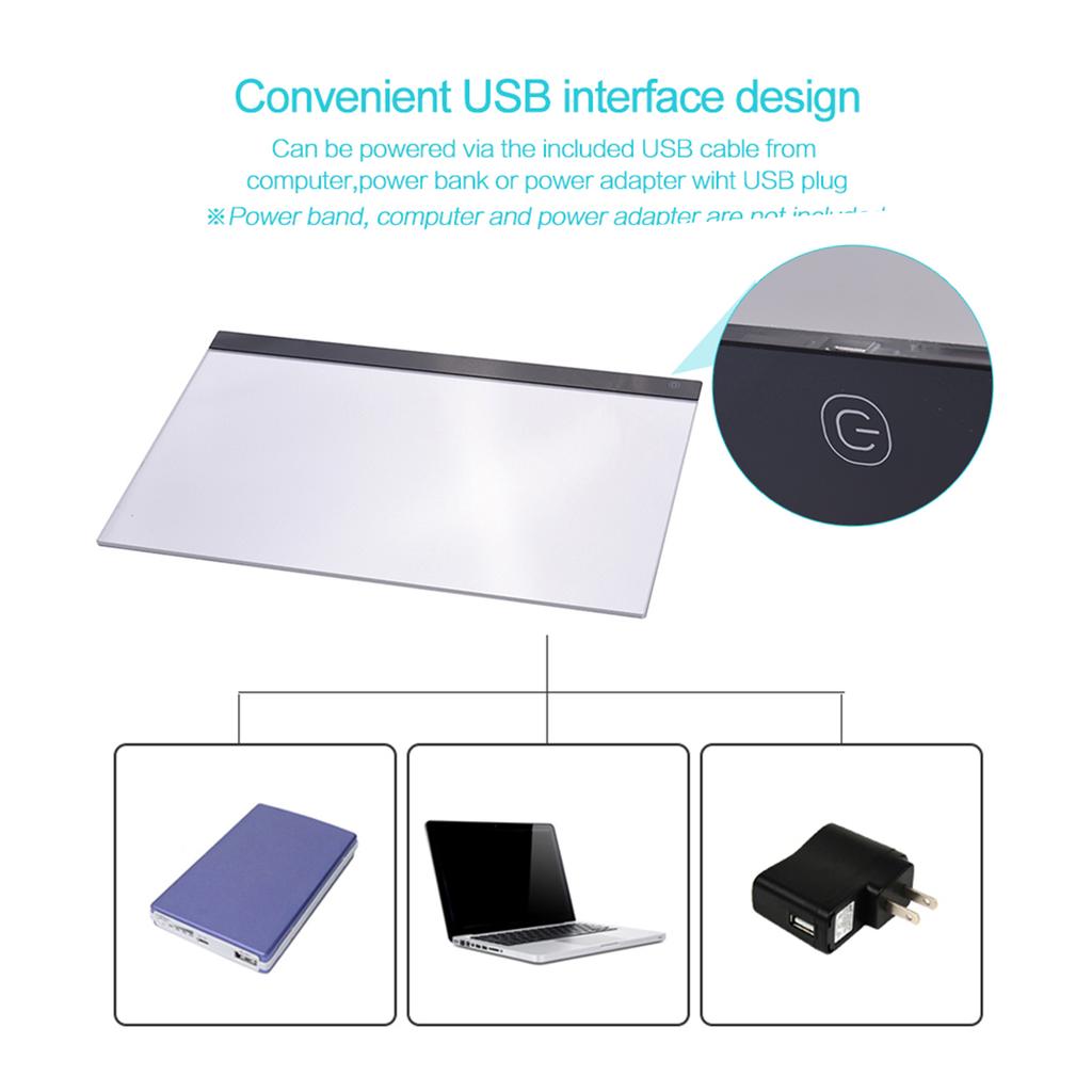A2 Large Ultra Thin LED Light Pad Box Painting Tracing Panel Copyboard Stepless Adjustable Brightness USB Powered for