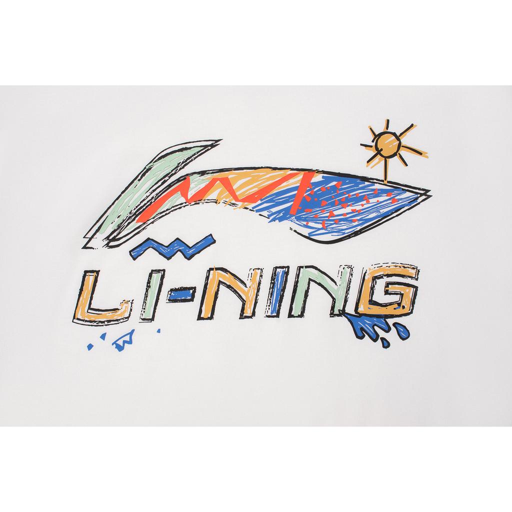 Li-Ning White Graffiti Vintage Hand-Painted Loose Comfortable Versatile Short Sleeve T-Shirt Men Tops ASDX745-2