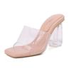 Transparent Thick Heel High Heel Cool Slippers Large Size High Heels Summer New Fish Mouth Drag Huidong Women's Shoes