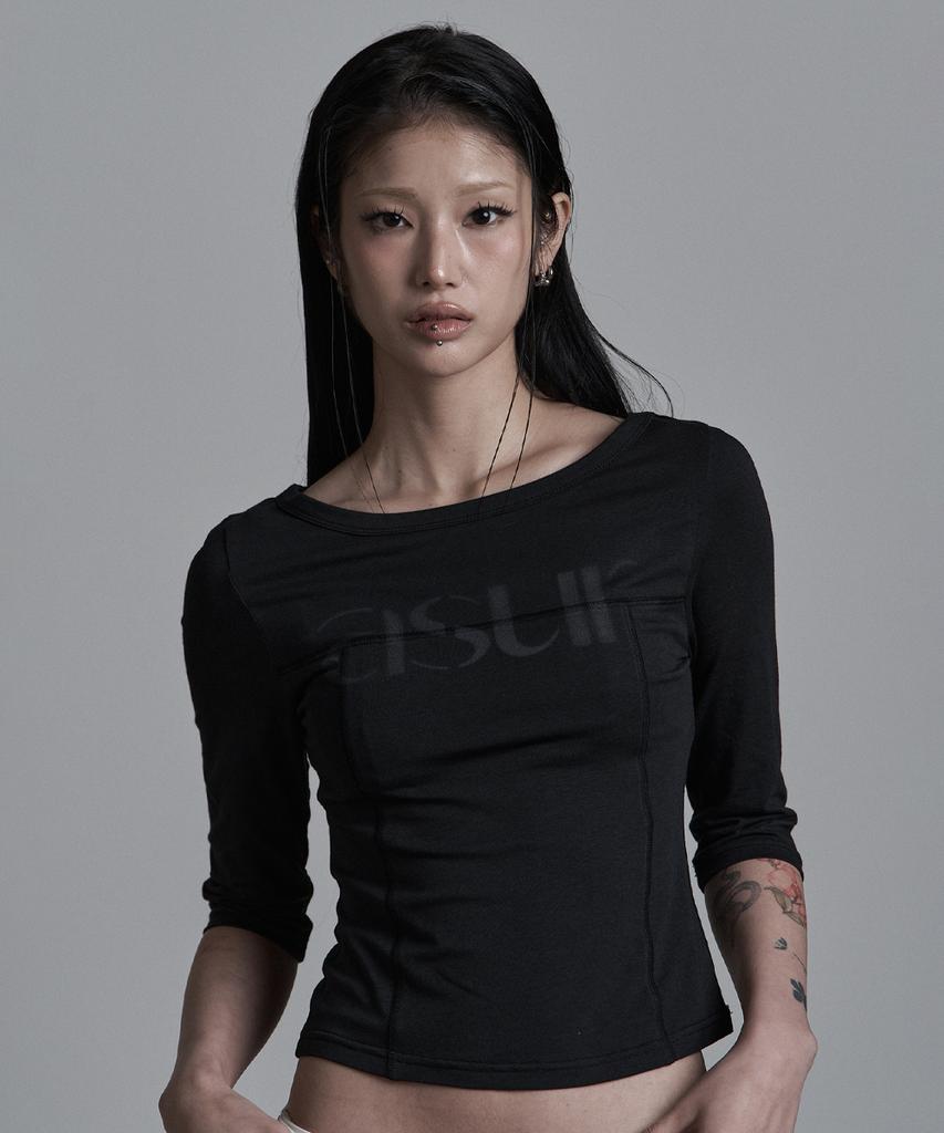 Aejeuyua Sewing Boat Neck Sleeve Black