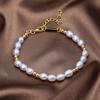 Elegant Gold Beads with Cultured Freshwater Pearl Bead 925 Sterling Silver Bracelet Jewelry Factory