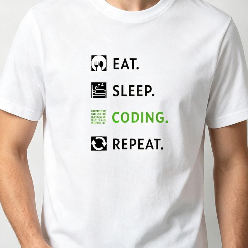 Eat Sleep Coding Repeat TShirt Programmer Life Routine Icon Print Short Sleeve Casual Streetwear Summer Fashion Tee Y2k Top